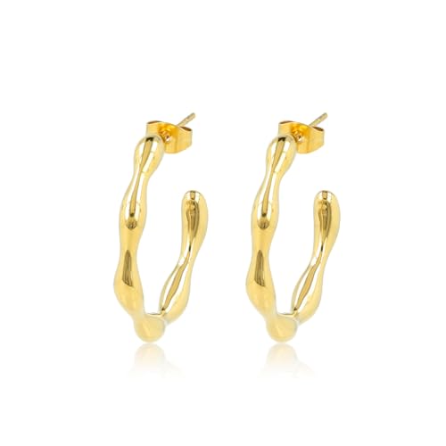 My Bendel - Gewellte Goldohrringe – 35 mm – 14 Karat Vergoldung – Edelstahl - Bleibt Schön und Kein Irritation - Mit Luxuriösen Geschenkverpackung von My Bendel