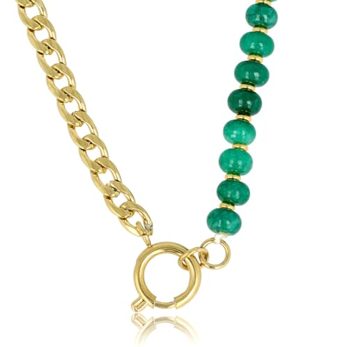 My Bendel - Gliederkette Gold mit grünen Achat-Edelsteinen- Stilvolle Gliederkette für Frauen kombiniert mit echten Edelsteinen - Bleibt schön und Verfärbt nicht - mit Luxuriösen Geschenkverpackung von My Bendel