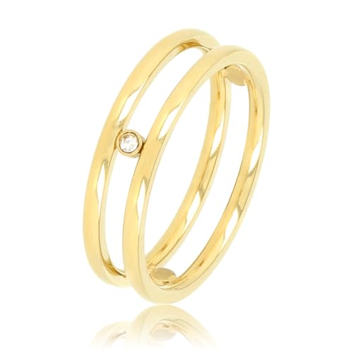 My Bendel - Gold-Doppelring mit Zirkoniasteinen- Stylischer Ringe für Damen - Bleibt schön und Verfärbt nicht - Stapeln Ringe - mit Luxuriösen Geschenkverpackung von My Bendel