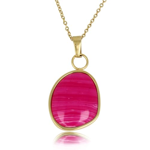 My Bendel - Goldene Halskette mit kreativem Rosenstreifen-Achat-Anhänger- Halskette fûr Frauen met Edelsteinen Hänger - Mehrere Farben - Bleibt schön und Verfärbt nicht von My Bendel