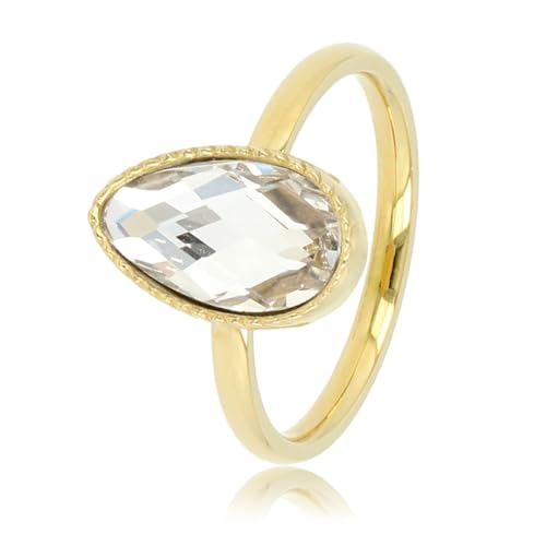 My Bendel - Goldene gedrehter Ring mit weißem Kristallstein- Stylischer Ring für Frauen mit facettiertem Kristall Tropfen Glas Stein - Bleibt schön und Verfärbt nicht - Stapeln Ringe von My Bendel