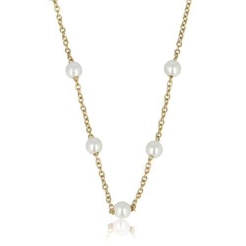 My Bendel - Goldfarbene dünne Gliederkette mit weißen Perlen- Stilvolle feine Kette Halskette für Frauen mit Perlen von My Bendel