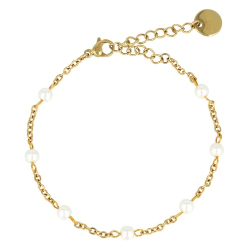 My Bendel - Goldgliederarmband mit weißer Perle- Stylisches feines Gliederarmband mit Perlen - Bleibt schön und Verfärbt nicht - mit Luxuriösen Geschenkverpackung von My Bendel