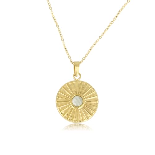 My Bendel - Goldkette Amazonit-Sonnen-Anhänger- Schönes Halskette fûr Damen mit sonniger Charme mit Edelstein - Verschiedene Edelsteinen - Edelstahl - Verstellbar von My Bendel