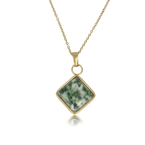 My Bendel - Goldkette mit grün gefleckter Jade- Halskette fûr Frauen met Edelsteinen Hänger - Mehrere Farben - Bleibt schön und Verfärbt nicht - Einstellbar von My Bendel