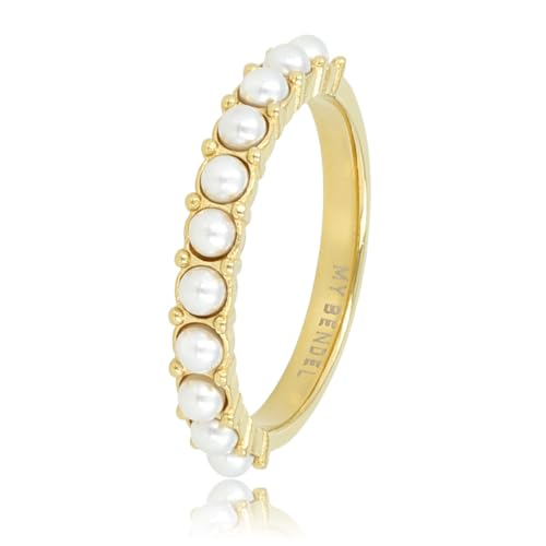 My Bendel - Goldohrstecker mit kleinen weißen Perlen- Stylischer Ring für Damen mit Perlen - Bleibt schön und Verfärbt nicht - Stapeln Ringe - mit Luxuriösen Geschenkverpackung von My Bendel