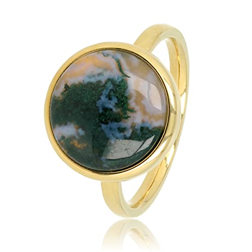 My Bendel - Goldring mit Moss Agate-Edelstein- Stylischer Ringe für Damen mit echtem Edelstein - Bleibt schön und Verfärbt nicht - Stapeln Ringe - mit Luxuriösen Geschenkverpackung von My Bendel