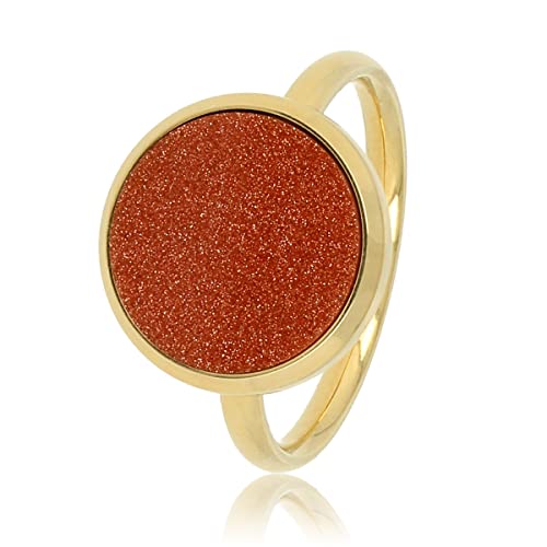 My Bendel - Ring gold mit rundem großem Goldsandstein- Stylischer Ringe für Damen mit echtem Edelstein - Bleibt schön und Verfärbt nicht - Stapeln Ringe - mit Luxuriösen Geschenkverpackung von My Bendel