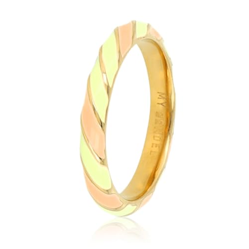 My Bendel - Goldring mit oranger und grüner epoxid- Bunter gestreifter Ring – für Damen – Gold – mehrere Farben - Bleibt schön und Verfärbt nicht - mit Luxuriösen Geschenkverpackung von My Bendel