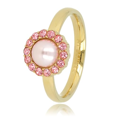 My Bendel - Goldring mit rosa Perle und Zirkoniasteinen- Stylischer Ring für Damen mit Perlen und Zirkoniasteinen - Bleibt schön und Verfärbt nicht - Stapeln Ringe von My Bendel