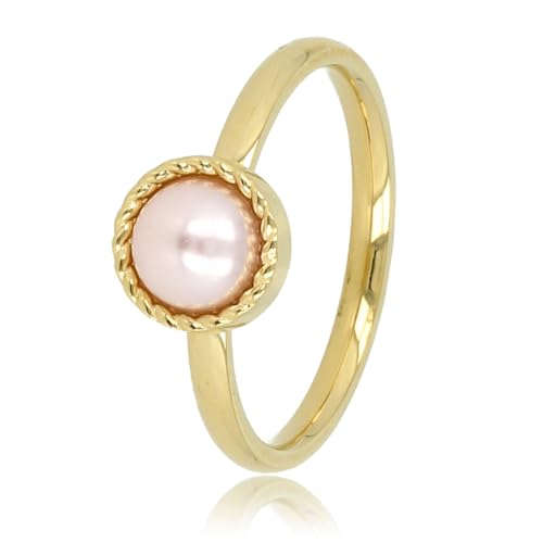 My Bendel - Goldring mit rosa Perle vintage- Stylischer Ring für Damen mit Perle und gedrehtem Rand - Bleibt schön und Verfärbt nicht - Stapeln Ringe - mit Luxuriösen Geschenkverpackung von My Bendel