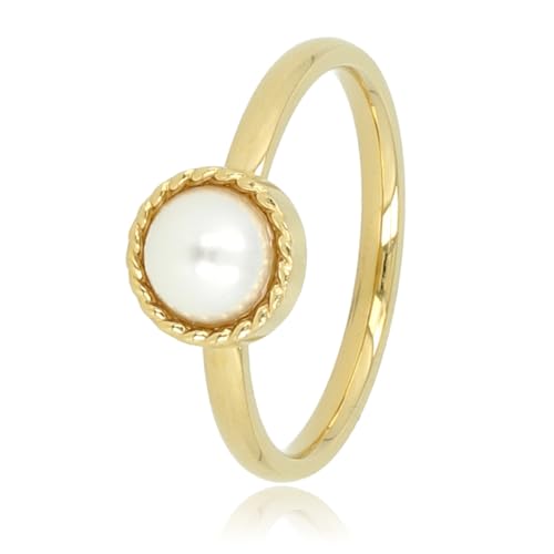 My Bendel - Goldring mit weißer Perle vintage- Stylischer Ring für Damen mit Perle und gedrehtem Rand - Bleibt schön und Verfärbt nicht - Stapeln Ringe - mit Luxuriösen Geschenkverpackung von My Bendel