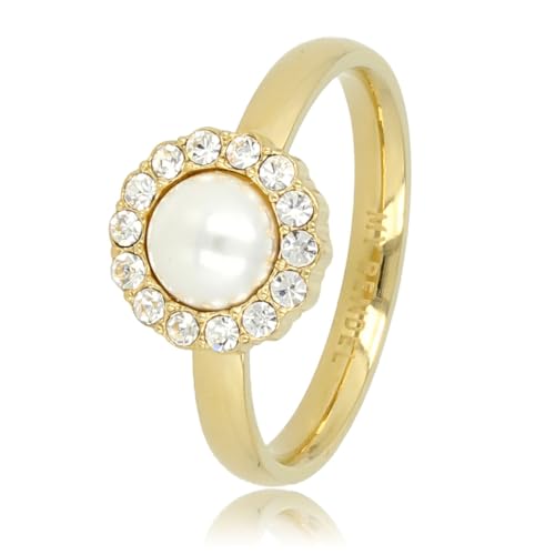 My Bendel - Goldring mit weißer Perle und Zirkoniasteinen von My Bendel