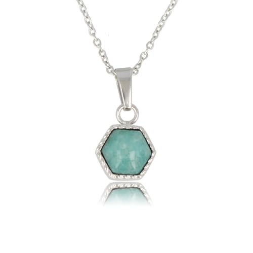 My Bendel - Halskette Silber mit sechseckigem Amazonit Edelstein- Halskette für Frauen mit sechseckigem Edelsteinanhänger - Mehrere Farben - Bleibt schön und verblasst nicht - Verstellbar von My Bendel