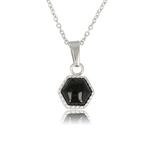 My Bendel - Halskette Silber mit sechseckigem Onyx Edelstein- Halskette für Frauen mit sechseckigem Edelsteinanhänger - Mehrere Farben - Bleibt schön und verblasst nicht - Verstellbar von My Bendel