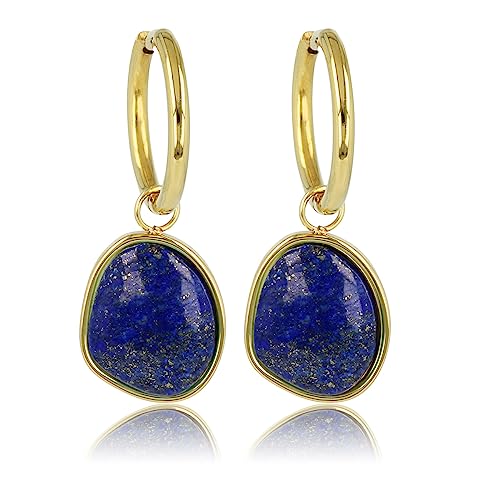 Goldohrringe mit Lapislazuli-Edelsteinanhänger - 36 mm- Ohrringe mit Edelsteinen - Mehrere Farben und GröBe - Echter Edelstein - Bleibt Schön und Kein Irritation von My Bendel