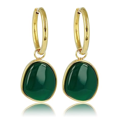 Goldohrringe mit Anhänger aus grünem Achat - 36 mm- Ohrringe mit Edelsteinen - Mehrere Farben und GröBe - Echter Edelstein - Bleibt Schön und Kein Irritation von My Bendel