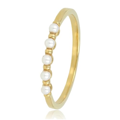 My Bendel - Minimalistischer Goldring mit kleinen weißen Perlen- Stylischer Ringe für mit kleinen Perlen - Bleibt schön und Verfärbt nicht - Stapeln Ringe - mit Luxuriösen Geschenkverpackung von My Bendel