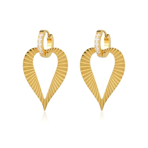 My Bendel - Ohrringe mit herzförmigem Anhänger und Zirkonia - 30mm - 14 Karat vergoldet - Edelstahl - keine Reizung - Bleibt schön und Verfärbt nicht - mit Luxuriösen Geschenkverpackung von My Bendel