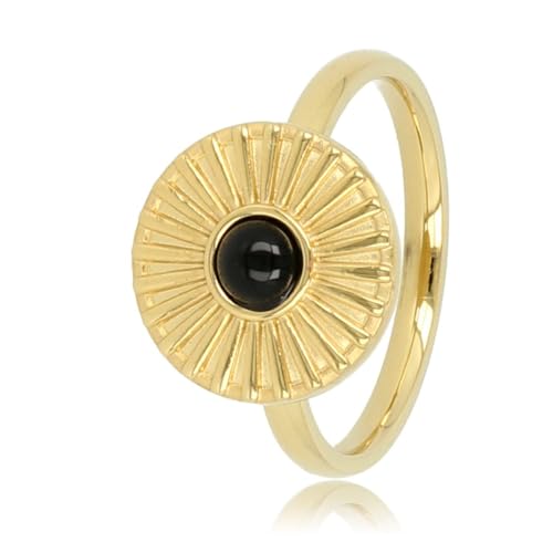 My Bendel - Ring Gold Sonne Design mit Onyx- Schönen Design Ringe mit echtem Edelstein Sonne - Stapeln Ringe - Mehrere Edelsteinen - Edelstahl und 14K vergoldet von My Bendel