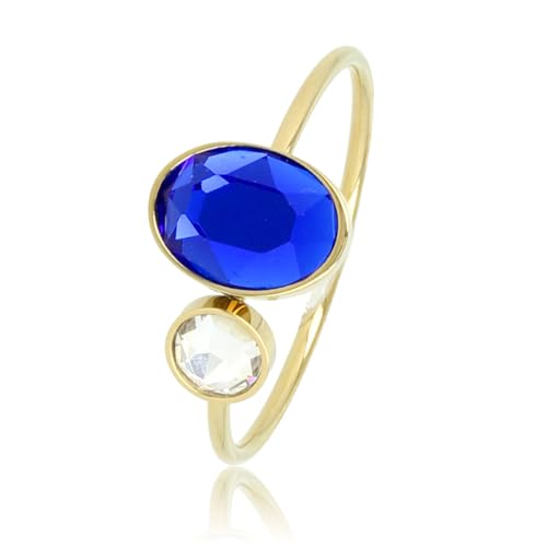 My Bendel - Ring Gold mit blauem Stein und Glas- Stylischer Ringe für Damen - Bleibt schön und Verfärbt nicht - Stapeln Ringe - mit Luxuriösen Geschenkverpackung von My Bendel