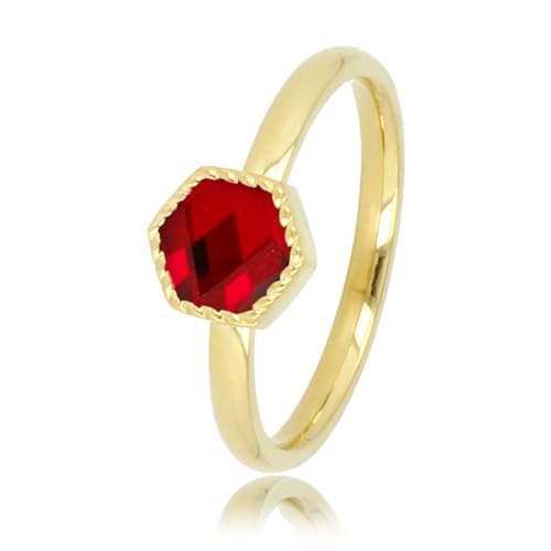 My Bendel - Ring Gold mit rotem sechseckigen Glasstein- Stylischer Ringe für Damen mit farbiger Stein - Bleibt schön und Verfärbt nicht - Stapeln Ringe - mit Luxuriösen Geschenkverpackung von My Bendel