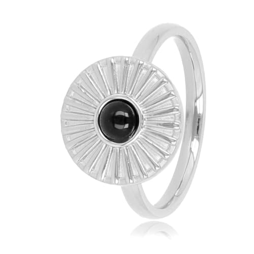 My Bendel - Ring Silber Sonne Design mit Onyx- Schönen Design Ringe mit echtem Edelstein Sonne - Stapeln Ringe - Mehrere Edelsteinen - Edelstahl und 14K vergoldet von My Bendel