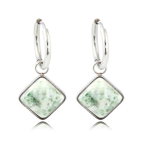 Silberohrringe Modell Salmiak mit grün geflecktem Jade-Edelstein- Ohrringe mit Edelsteinen - Mehrere Farben und GröBe - Echter Edelstein - Bleibt Schön und Kein Irritation von My Bendel