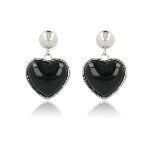 My Bendel - Silber Ohrstecker Herz Charme mit Onyx Edelstein- Ohrringe mit Herz - echter Edelstein - Edelstahl - Bleiben Sie schön und reizen Sie nicht - mit luxuriöser Geschenkverpackung von My Bendel