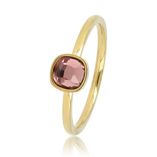 My Bendel - Ring Gold mit quadratischem rosa Glasstein- Stylischer Ringe für Damen mit farbiger Stein - Bleibt schön und Verfärbt nicht - Stapeln Ringe - mit Luxuriösen Geschenkverpackung von My Bendel