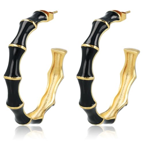 My Bendel - Statement Ohrringe in Bambusoptik - 40mm - Edelstahl - nicht reizend - Bleibt Schön und Kein Irritation - Mit Luxuriösen Geschenkverpackung von My Bendel