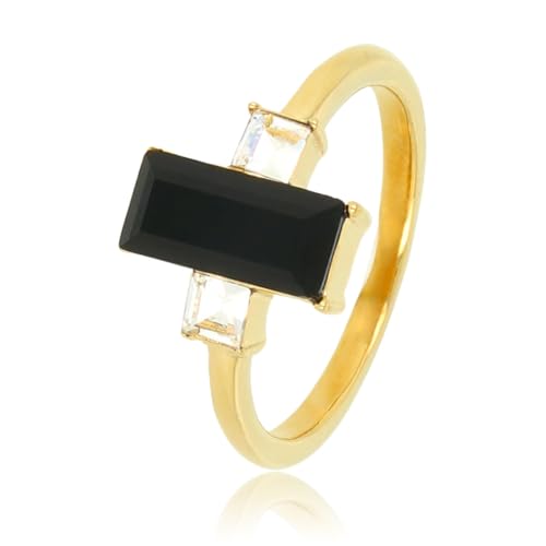 My Bendel - Ring Gold mit großem schwarzem Stein und kleinem Zirkoniumdioxid- Stylischer Ringe für Damen - Bleibt schön und Verfärbt nicht - Stapeln Ringe - mit Luxuriösen Geschenkverpackung von My Bendel