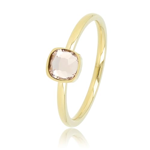 My Bendel - Ring Gold mit quadratischem rosa Glasstein- Stylischer Ringe für Damen - Bleibt schön und Verfärbt nicht - Stapeln Ringe - mit Luxuriösen Geschenkverpackung von My Bendel
