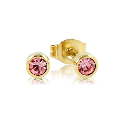 My Bendel - Ohrstecker Gold mit rosa Zirkonia Stein - 4 mm- Ohrringe für Frauen - einzigartiges Design - Bleibt schön und Verfärbt nicht - Silber und Gold- mit Luxuriösen Geschenkverpackung von My Bendel