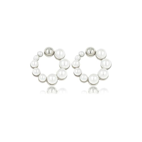 My Bendel -Ohrstecker Silber mit weißen Perlen 13 mm- Edelstahl-Ohrringe für Frauen - Silber und Gold von My Bendel