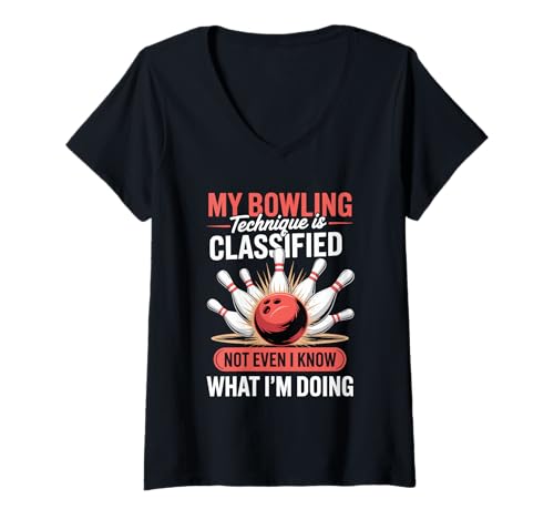 Damen Meine Bowlingtechnik ist als Lustiges Bowling eingestuft T-Shirt mit V-Ausschnitt Damen Meine Bowlingtechnik ist als Lustiges Bowling eingestuft T-Shirt mit V-Ausschnitt von My Bowling Technique Is Classified Bowler