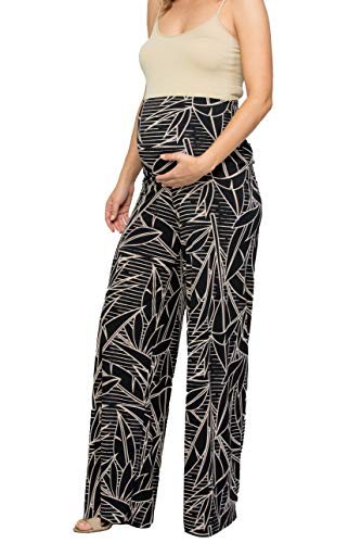 My Bump Damen Maternity Casual Bohemian Damast Palazzo Pants W/Bauchkontrolle - Schwarz - Mittel von My Bump