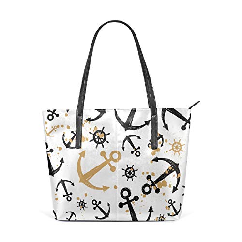 My Daily Damen Handtasche Anker Kompass nautisches Muster PU Leder Top-Griff Schultertasche von My Daily