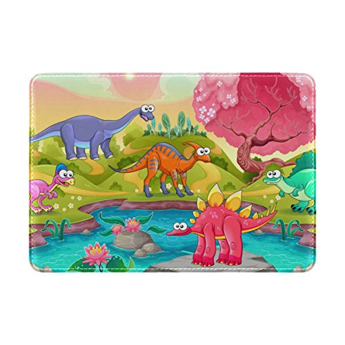 My Daily Reisepasshülle für Kinder, Motiv: lustige Dinosaurier, Cartoon, Leder, Mehrfarbig, 6.5 x 4.5 inch von My Daily