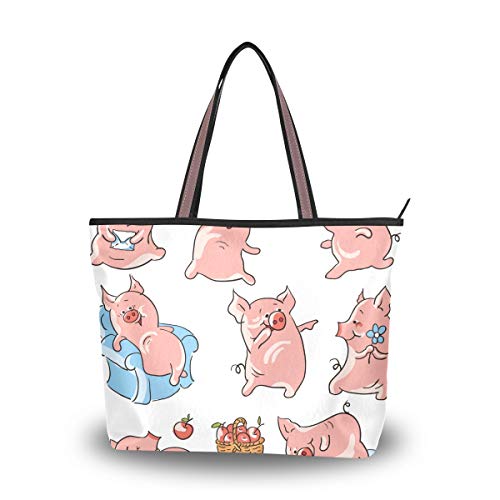 My Daily Women Tragetasche, Schultertasche, lustige Cartoon-Schweine-Handtasche, Mehrere (multi), Large von My Daily