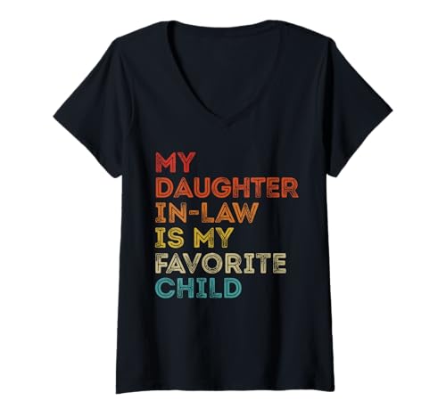 Damen Meine Schwiegertochter ist Mein Lieblingskinder, Retro-Familienhumor T-Shirt mit V-Ausschnitt Damen Meine Schwiegertochter ist Mein Lieblingskinder, Retro-Familienhumor T-Shirt mit V-Ausschnitt von My Daughter In Law Is My Favorite Matching Family