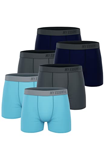 My Essential Clothing 6 er Pack Basic Boxershorts Cotton Bio Herren Shorts Unterwäsche MYE1BCX3, Farbe:Blue, Bekleidungsgröße:L von My Essential Clothing