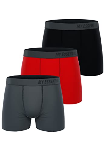 My Essential Clothing Basic Boxershorts Cotton Bio Herren Shorts Unterwäsche MYE1BCX3 3erPack, Farbe:Red, Bekleidungsgröße:XXL von My Essential Clothing