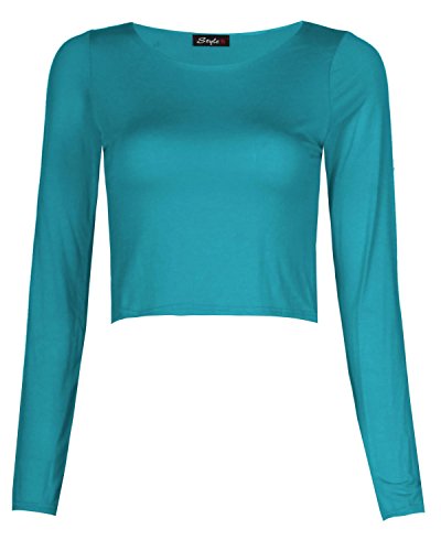 Langärmeliges einfaches, bauchfreies Damen-Oberteil in vielen Farben und Größen, UK 8-14 Gr. S/M 34-36, türkis von My Fashion Store