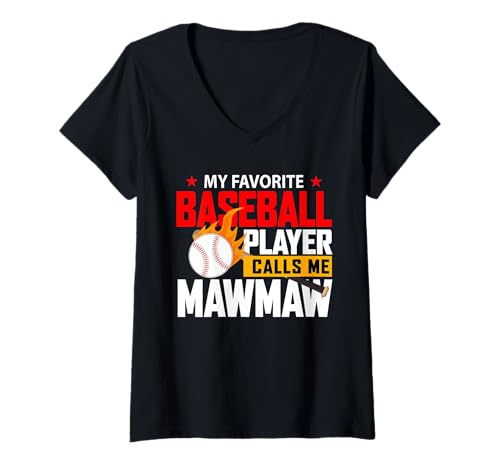 Damen Mein Lieblings-Baseballspieler nennt Mich Mawmaw Presents T-Shirt mit V-Ausschnitt von My Favorite Baseball Player Calls Me MawMaw