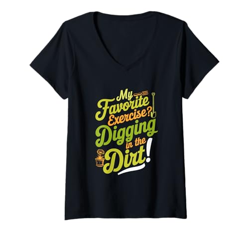 Damen Lustiger Retro-Gartenbau-Grabübungsdreck T-Shirt mit V-Ausschnitt Damen Lustiger Retro-Gartenbau-Grabübungsdreck T-Shirt mit V-Ausschnitt von My Favorite Exercise Digging in the Dirt