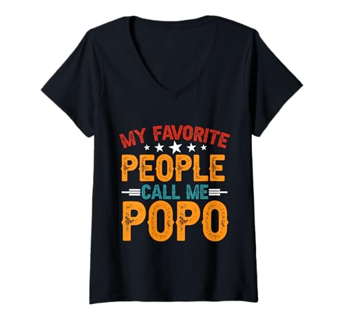 Damen Meine Lieblingsleute nennen mich Popo Lustiger Vatertags-Vater für Herren T-Shirt mit V-Ausschnitt von My Favorite People Call Me Popo Funny Father Day