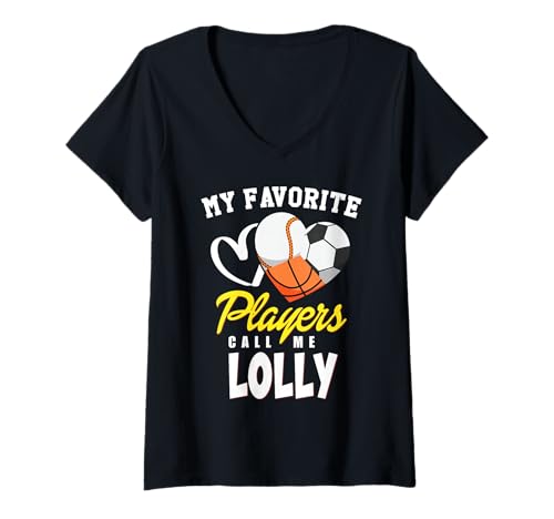 Damen Meine Lieblingsspieler Baseball Fußball Basketball Lolly Family T-Shirt mit V-Ausschnitt Damen Meine Lieblingsspieler Baseball Fußball Basketball Lolly Family T-Shirt mit V-Ausschnitt von My Favorite Players Baseball Soccer Basketball