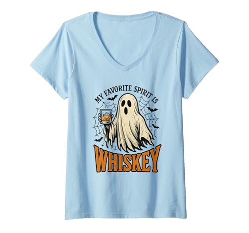 Damen My Favorite Spirit is Whiskey Funny Ghost Halloween Costume T-Shirt mit V-Ausschnitt Damen My Favorite Spirit is Whiskey Funny Ghost Halloween Costume T-Shirt mit V-Ausschnitt von My Favorite Spirit Is Whiskey Halloween Ghost Tees