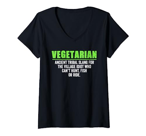 Damen Vegetarischer alter Stammes-Slang für die Idioten Anti Vegan T-Shirt mit V-Ausschnitt Damen Vegetarischer alter Stammes-Slang für die Idioten Anti Vegan T-Shirt mit V-Ausschnitt von My Genius Shirt